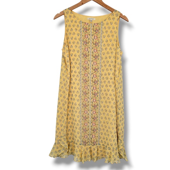 Max Studio Dresses & Skirts - Max Studio Yellow Floral Ruffle Hem Sleeveless Shift Dress Womens Size Medium